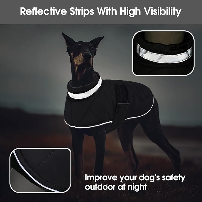 Dog Winter Coat Warm Padded Puppy Jacket Windproof Water Resistant Clothes for Small Medium Large Pets Christmas Sweater Outfit Vest(Black, 2XL)