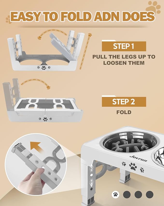 Elevated Dog Bowls, Dog Feeder with Stainless Steel Dishes & Slow Feeder Bowl, 5 Heights Adjustable Raised Stand for Medium Large, Food Dishes with Non-Slip Feet