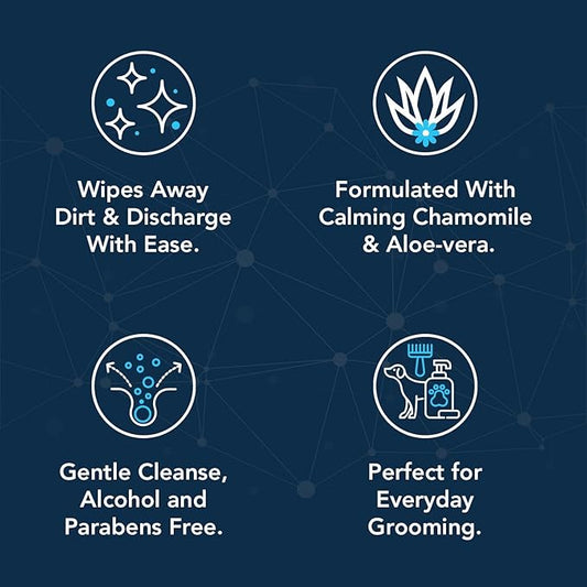 NOVEHA 300PCs Dog Eye Wipes - Tear Stain Remover for Dogs - Formulated with Chamomile and Aloe to Remove Eye Debris, Tear Stains & Eye Discharge - Plant Based, Safe, and Large 5"x5" Unscented Wipes