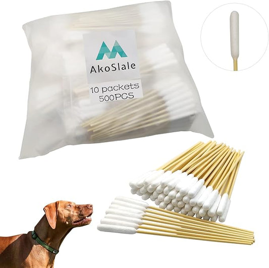 Dog Ear Cleaning Swabs, 500 Count – 6-Inch Long Cotton Swabs with Bamboo Handles, Large Absorbent Tips for Pet Ear Cleaning, Wax Removal & Grooming, Resealable Pouch