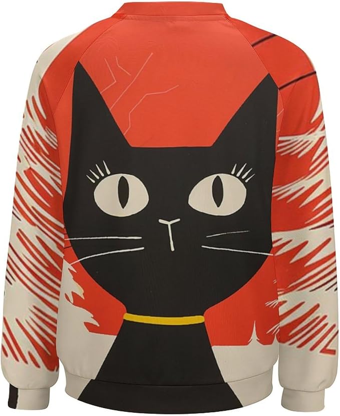Biacolum Long Sleeve Shirts for Women Mid Century Retro Style Atomic Cat 3D Graphic Sweatshirts Fall Crewneck Pullover Top