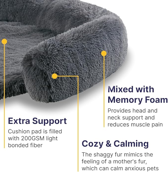 Codi Calming Dog Bed for Couch – Anti-Anxiety Sofa Protector Mat for Medium Dogs, 35''x31''x5'', Machine Washable, Fluffy & Cozy with Non-Slip Bottom, Dark Grey