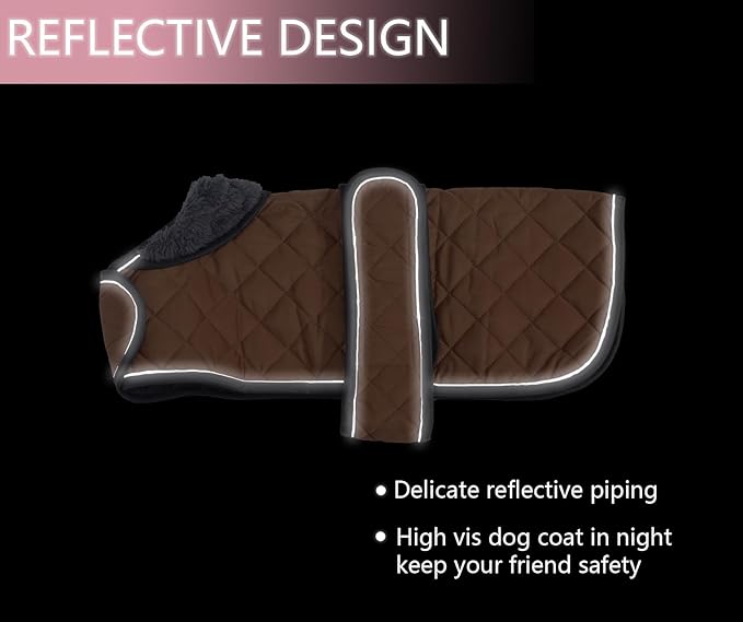 Warm Thermal Quilted Dachshund Coat,Dog Winter Coat with Warm Fleece Lining,Outdoor Dog Apparel with Adjustable Bands for Medium,Large Dog-Brown-XS