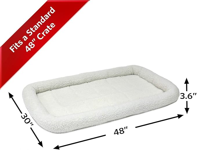 MidWest Homes for Pets QuietTime Dog Bed – White Fleece Bolster, Ultra-Soft and Machine Washable, Fits 48-Inch Crates and Carriers, for Extra-Large Breed Dogs