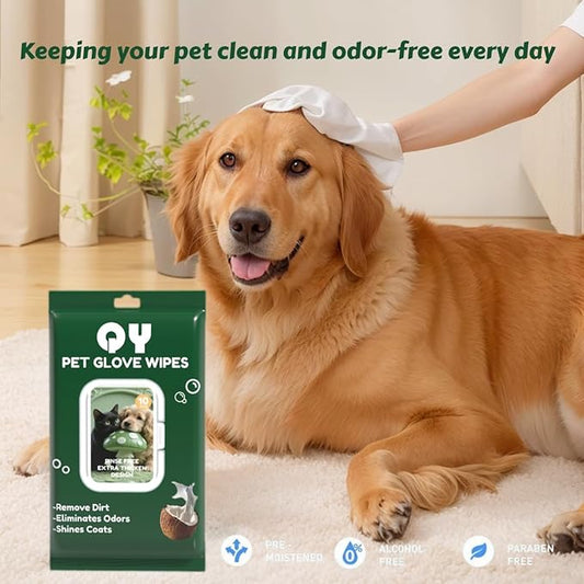 10-Pack Pet Cleaning Glove Wipes with Lid | Extra Thick Dog & Cat Grooming Gloves | Rinse-Free Bath Wipes with Coconut, Aloe, Corn & Jojoba for Odor Control & Daily Care