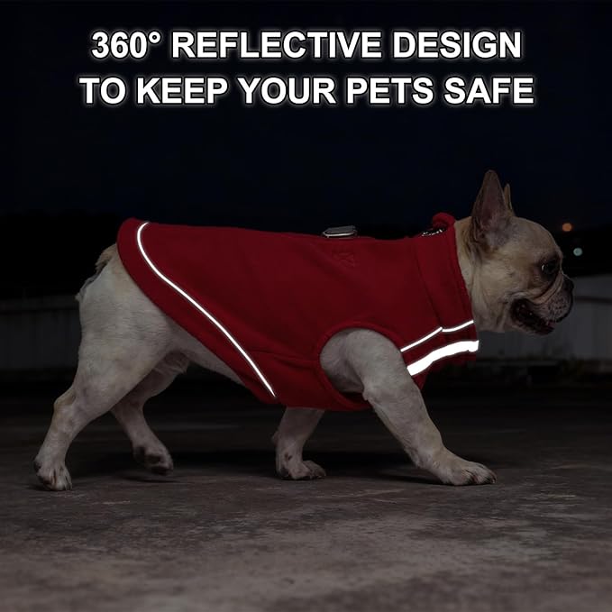 BEAUTYZOO Dog Fleece Vest Sweater Winter Jacket Zip Up Warm Pullover Step-in Dog Clothes with D-Ring Leash Cold Weater Reflective Coat Hoodie for for XS S M Dogs Puppy Cat Boy or Girl, Red Medium
