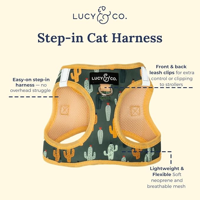 Lucy & Co. Looking Sharp Step-in Cat Harness & Leash Bundle – Reflective, Breathable & Adjustable Harness for Cats, Kittens & Small Dogs, Lightweight & Secure and Dual Leash Clips – Medium