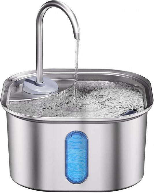 Cat Water Fountain Stainless Steel, 108oz/3.2L Quiet Automatic Cat Fountain for Drinking, Safe Auto Shut-Off, Large Square Pet Water Dispenser for Dogs Indoor with 1 Replacement Filter