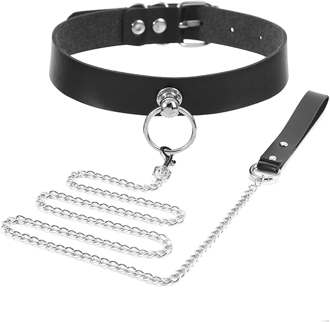 Faux Leather Dog Collar and Leash Set, Strong Detachable Leash Chain with Collar Unique Play Gift for Medium & Large Pet