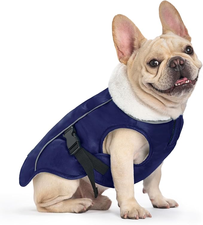 EMUST Dog Jacket Winter, Cozy Windproof Dog Jacket for Cold Weather, Solid Color Pet Vests for Winter for Medium Dogs, Blue M