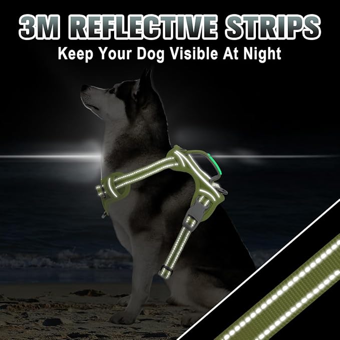 BARKBAY No Pull Dog Harness Large Reflective Dog Harness with Front Clip and Easy Control Handle for Walking Training Running with ID tag Pocket(Sunlight,M)