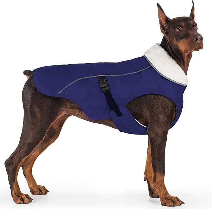 EMUST Dog Coat for Winter, Cozy Winter Jackets for Small/Medium/Large Dogs, Solid Color Dog Apparel for Cold Weather with Fleece Lining, Blue XXXL