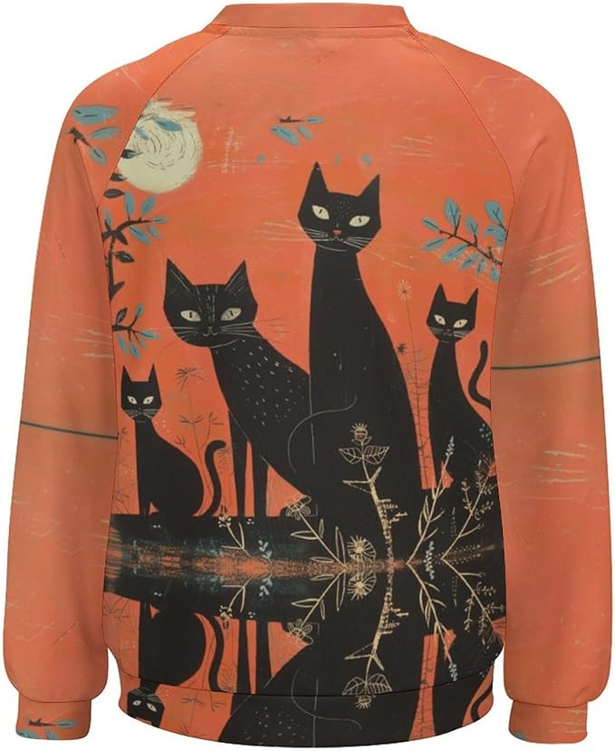 Womens novelty funny cat printed crewneck sweatshirt casual loose long sleeve graphic pullover sweatshirts tops