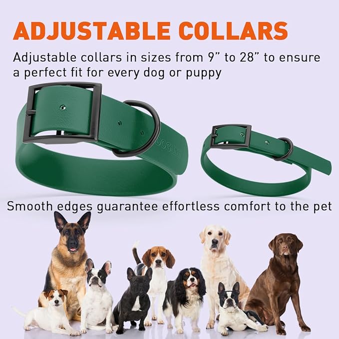 Dogline Biothane Coated Webbing Dog Collar with Black Metal Hardware: Durable Easy-Clean Everyday Collar for Dogs - Comfortable Adjustable Odor-Resistant Pet Collar, W1 x L22-25", Hunter Green