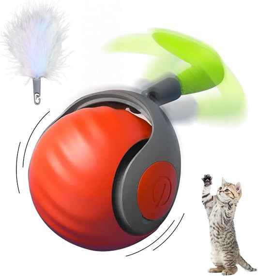 LUPAPA Interactive Cat Ball Toy with Feather, Smart Ball for Indoor Cats, Motion Activated Automatic Cat Toys, USB Rechargeable Toys, Orange