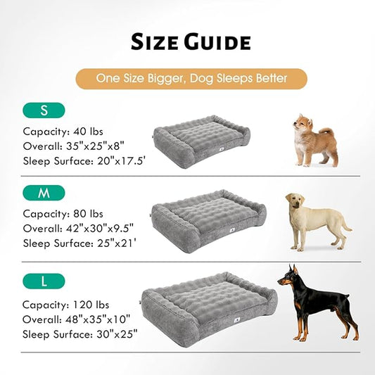 Orthopedic Dog Bed for Large Dogs - 48" Faux Fur Pet Couch with Removable Washable Cover, Nonskid Bottom, Supportive Foam, Comfortable Dog Sofa Bed for Medium Large Dogs, Gray