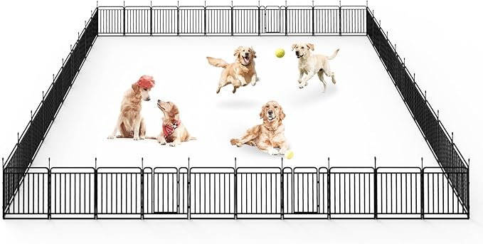 Durable Dog Fence 40" Height 40 Panels Thickened Dog Playpen with Portable Handle & Strap, Easy to Install – Stylish Curved Panel Design for Pets, Indoor Use Outdoor Use