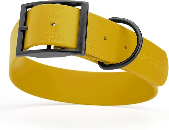 Dogline Biothane Coated Webbing Dog Collar with Black Metal Hardware: Durable Easy-Clean Everyday Collar for Dogs - Comfortable Adjustable Odor-Resistant Pet Collar, W1.5 x L16-20", Treasure Gold