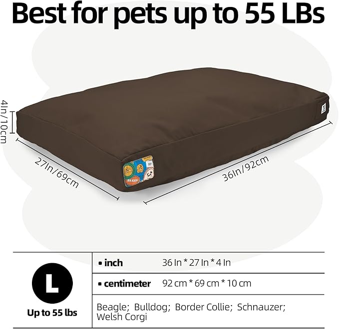 Sytopia 36 Inch Canvas Dog Bed for Large and Medium Dogs, Outdoor and Indoor Pet Bed, Waterproof Washable Removable Cover, Patio Pet Pad, Brown