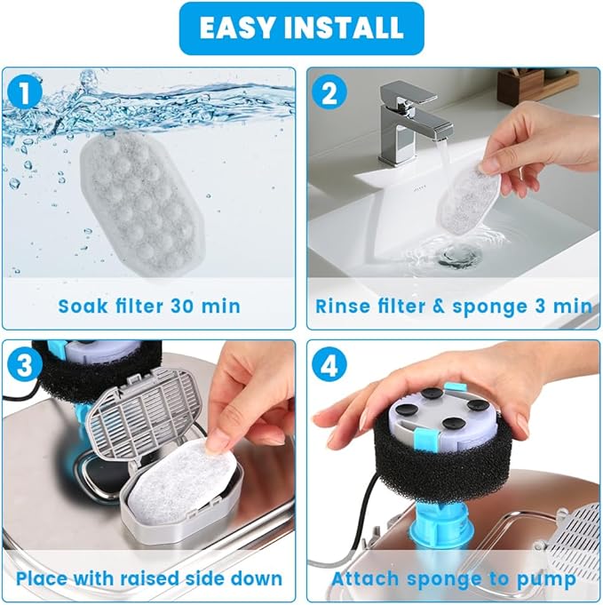24 PCS Cat Water Fountain Filter for 108oz/3.2L Stainless Steel Dispensers – 12 Pack Replacement Filters for Pet Fountains – 12 Carbon + 12 Sponge – Improves Water Quality & Reduces Odors