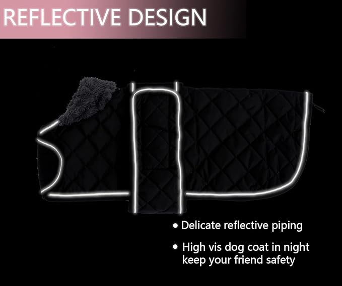 Geyecete Warm Thermal Quilted Dachshund Coat, Dog Winter Coat with Warm Fleece Lining, Outdoor Dog Apparel with Adjustable Bands for Medium, Large Dog-Black-M