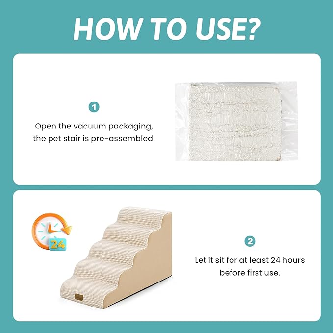 Dog Stairs for Small Dogs 19.7" H, 5-Step Slope Dog Steps for Bed, Couch or Chair, Sturdy Pet Ramp for Puppy, Older Cat, Pet Ladder with High Density Foam, 15.7x33x19.7 inch, Beige