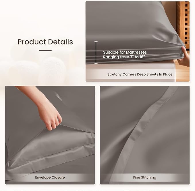 THXSILK Silk Sheet Set 4Pcs, 6A+ Top Grade 100% Natural Mulberry Silk Bed Sheets, Luxury Bedding Sets Ultra Soft Durable, 1 Fitted Sheet, 1 Flat Sheet and 2 Pillow Shams (Cal. King, Charcoal)