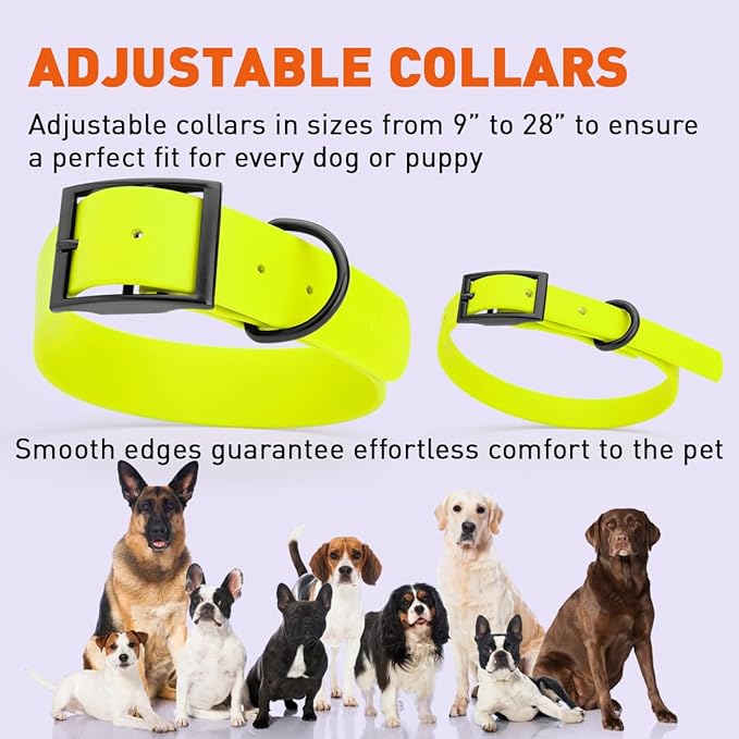 Dogline Biothane Coated Webbing Dog Collar with Black Metal Hardware: Durable Easy-Clean Everyday Collar for Dogs - Comfortable Adjustable Odor-Resistant Pet Collar, W1.5 x L16-20", Safety Yellow