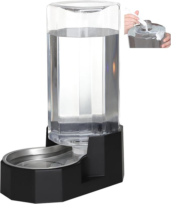 Sfozstra Large Dog Water Dispenser: 9L Automatic Black Water Feeder with Specialized Brush - Gravity Design for Multiple Pets in Garage Garden - Good for Spinal Health