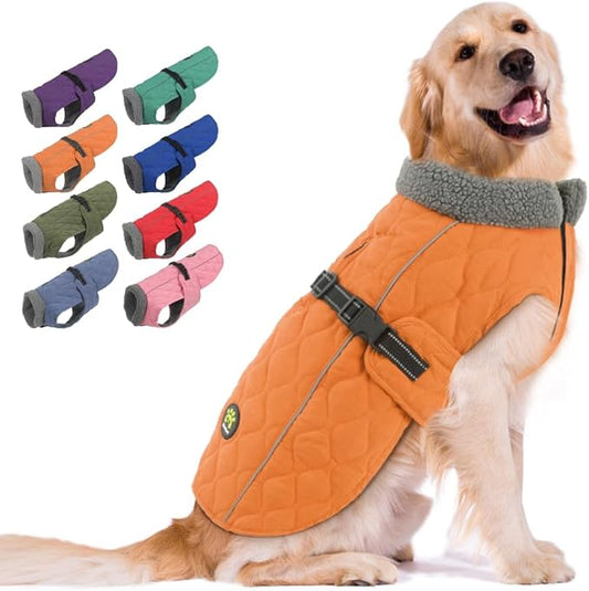 Dog Cold Weather Coats, Fleece Lining Small/Medium/Large Dog Jackets for Winter, Adjustable Pet Winter Clothes for X-Large Dogs, Water Resistant Pet Apparel with Buckle, Orange XL