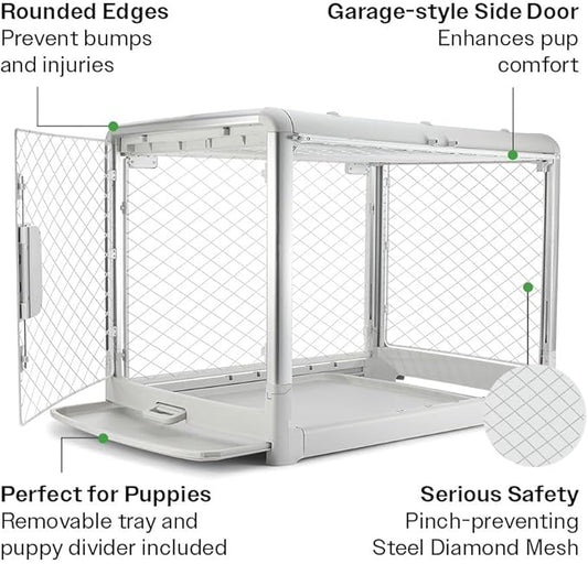DIGGS Revol Collapsible Dog Crate with Wheels - Premium Portable Dog Crate - Safe, Stylish, and Convenient Indoor Kennel (Ash, Intermediate)