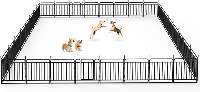 Durable Dog Fence 32" Height 32 Panels Thickened Dog Playpen with Portable Handle & Strap, Easy to Install – Stylish Curved Panel Design for Pets, Indoor Use Outdoor Use