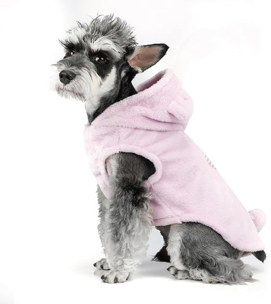 FOFOS Dog Winter Coat, Plush Dog Jacket with Leash Hole, Adjustable Warm Pet Snow Vest for Small Medium Dogs, Pink, L