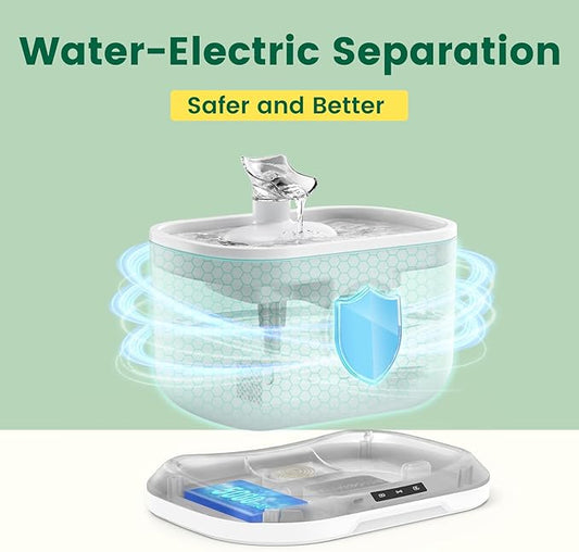 Cat Water Fountain [Water-Electric Separation] Radar Sensing Cordless Water Fountains for Cats Indoor, Battery Operated Wireless Pump, Premium Multi-Layer Filter 2.6L/88oz Ultra Quiet BPA-Free