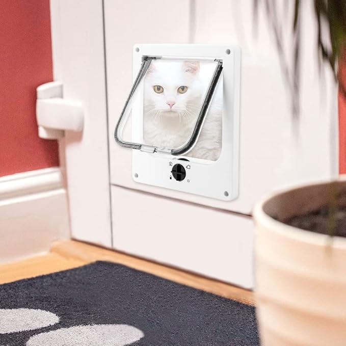 EASY JOY Cat Doors(Outer Size 8.6" x 7.5"), 4-Way Locking Cat Door for Interior Exterior Doors, Weatherproof pet Door with Magnet for Cat or Dog < 16.1 inches in Girth(White M)