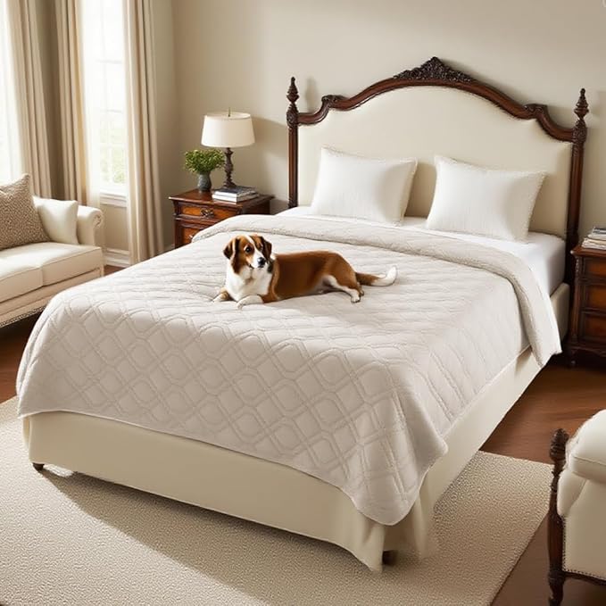 PrinceDeco Waterproof Blanket Dog Bed Cover with Non-Slip Back Pet Blanket for Furniture Bed Couch Sofa(52x82 Inch,French Oak)