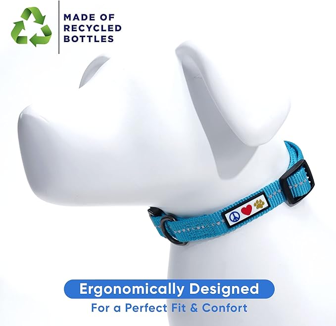 Pawtitas Recycled Dog Collar with Reflective Stitched Puppy Collar Made from Plastic Bottles Collected from Oceans Extra Small Teal Turquoise Wave