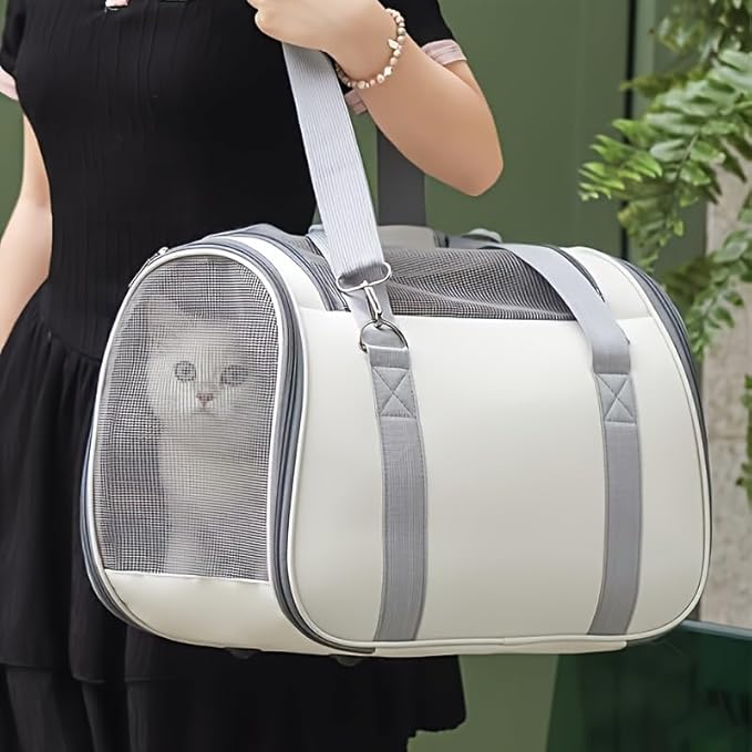 Cat Carriers Dog Carrier Pet Carrier for Smallr, Soft-Sided Cat Backpack & Dog Travel Bag, Carrier for Small Dogs & Cats Under 15 lbs, Puppy Crate & Cat Kennel in Grey（16.54*9.45*10.24inch）
