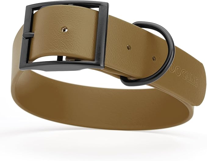 Dogline Biothane Coated Webbing Dog Collar with Black Metal Hardware: Durable Easy-Clean Everyday Collar for Dogs - Comfortable Adjustable Odor-Resistant Pet Collar, W1.5 x L24-28", Coyote Brown