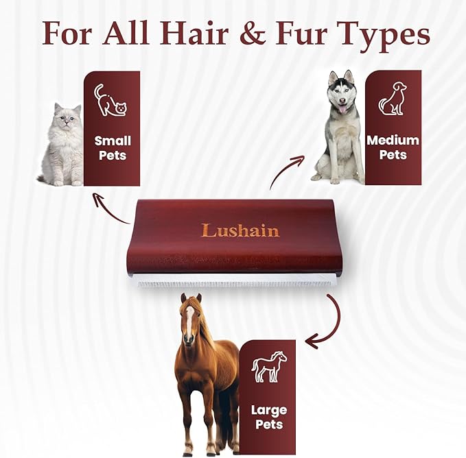Deshedding Brush for Dogs & Cats | Pet Grooming Tool | Removes Loose Fur, Dirt & Hair | Small, Medium & Large Pets |Ergonomic Handle| Cat Brush | Dog Brush (Brown, 5 inch) Gift
