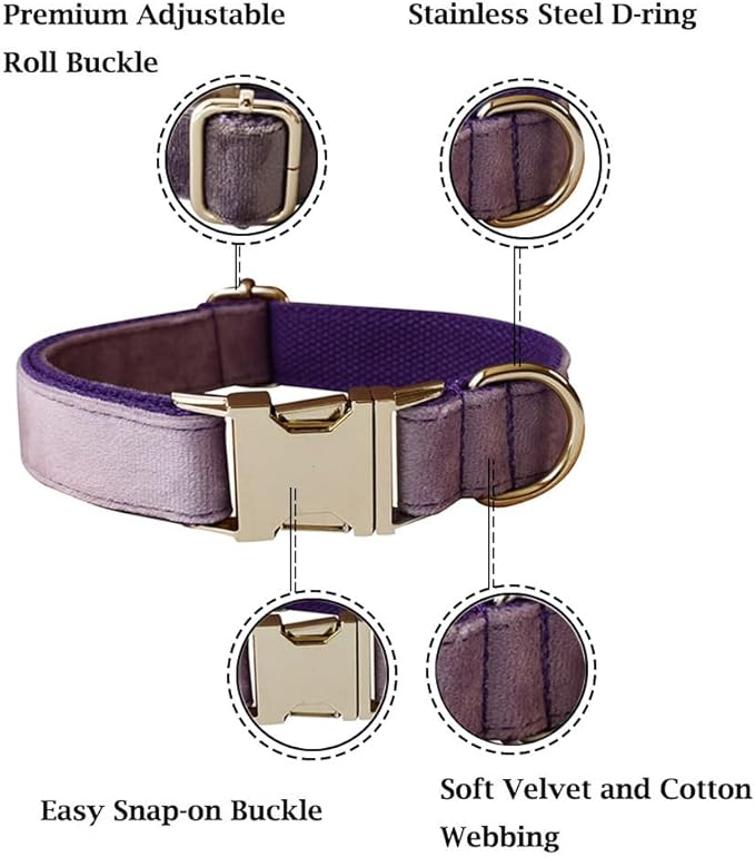 Velvet Dog Collar and Leash Set, Bright & Stylish Leash and Collar Set, Durable Pet Collars with Heavy Duty Quick Release Metal Buckle Adjustable for Samll Medium Large Dogs or Cats