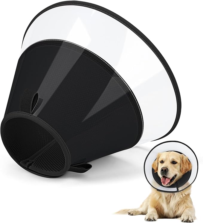 Dog Cone Collar with Soft Pad, Transparent Elizabeth Recovery Collar for Large, Medium, Small Dogs to Stop Licking, Pet Head Cone Alternative After Surgery, Neutering, Injury (M)