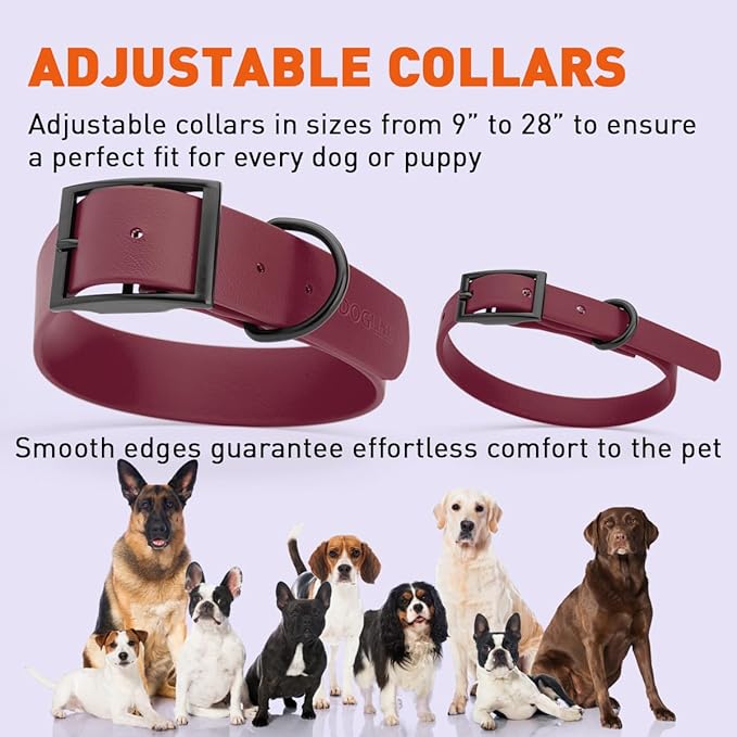 Dogline Biothane Coated Webbing Dog Collar with Black Metal Hardware: Durable Easy-Clean Everyday Collar for Dogs - Comfortable Adjustable Odor-Resistant Pet Collar, W1 x L22-25", Merlot Burgundy