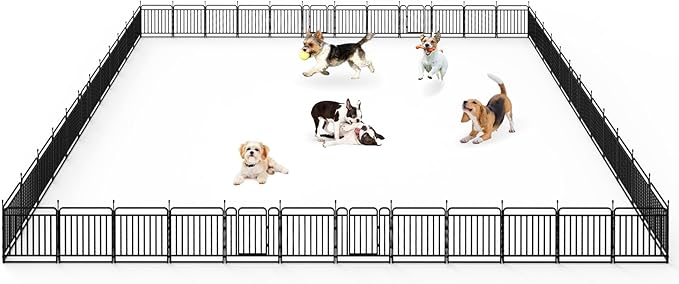 Durable Dog Fence 32" Height 48 Panels Thickened Dog Playpen with Portable Handle & Strap, Easy to Install – Stylish Curved Panel Design for Pets, Indoor Use Outdoor Use