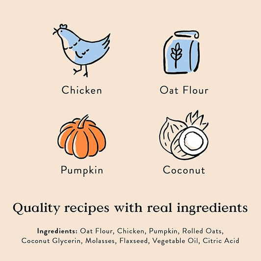 Bocce's Bakery Oven Baked Sunday Roast Treats for Dogs, Wheat-Free Everyday Dog Treats, Made with Real Ingredients, Baked in The USA, All-Natural Soft & Chewy Cookies, Chicken & Pumpkin Recipe, 6 oz