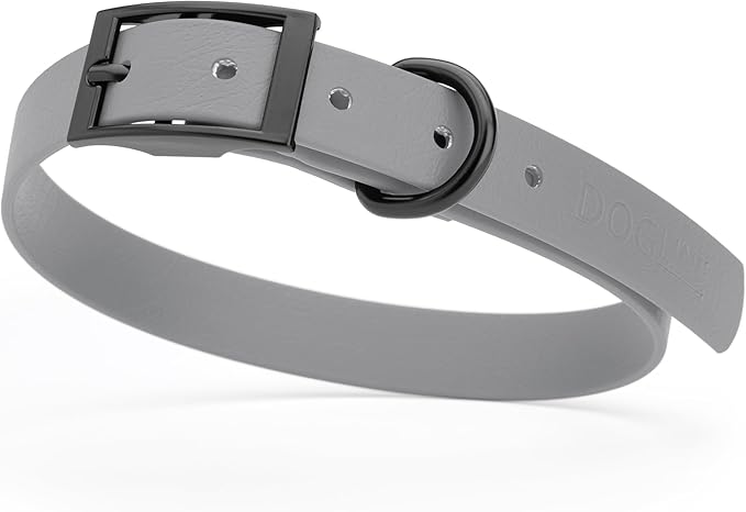 Dogline Biothane Coated Webbing Dog Collar with Black Metal Hardware: Durable Easy-Clean Everyday Collar for Dogs - Comfortable Adjustable Odor-Resistant Pet Collar, W3/4" x L15-18, Battleship Gray
