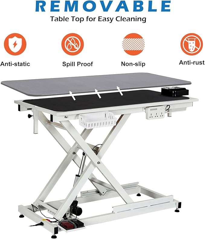 50" Large Dog Grooming Table, Heavy Duty Hydraulic Lift Dog Grooming Table with Aluminium Overhead Arm, Anti Slip Tabletop, 6 Usb Ports for Home and Salon, Maximum Capacity Up to 300Lb, White