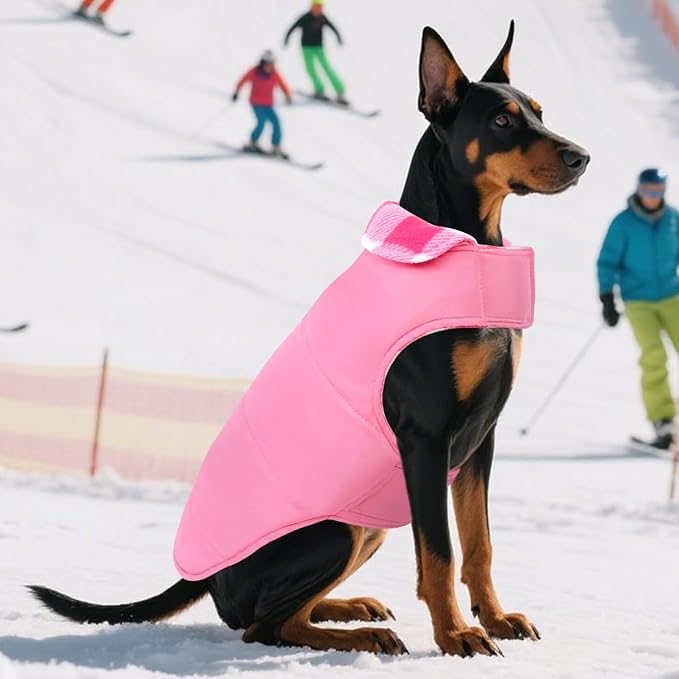 ASENKU Dog Winter Coat, Fleece Doggie Jacket Plaid Reversible Vest Waterproof Windproof Cold Weather Clothes for Small Medium Large Dogs (XS, Pink)