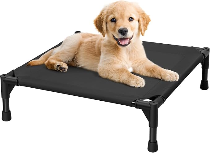 Love&go Elevated Dog Bed with Metal Frame, Cooling Raised Pet Cot for Dog and Cat (Small-18.5x18.5x5.5 inch, S - Black Bed)