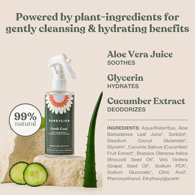 Fresh Coat Waterless Dog Shampoo | Daily Cleansing Spray for Clean & Fresh Coat | Fragrance-Free & Vet Approved | Gentle & Cruelty-Free No Rinse Dry Shampoo for Dogs